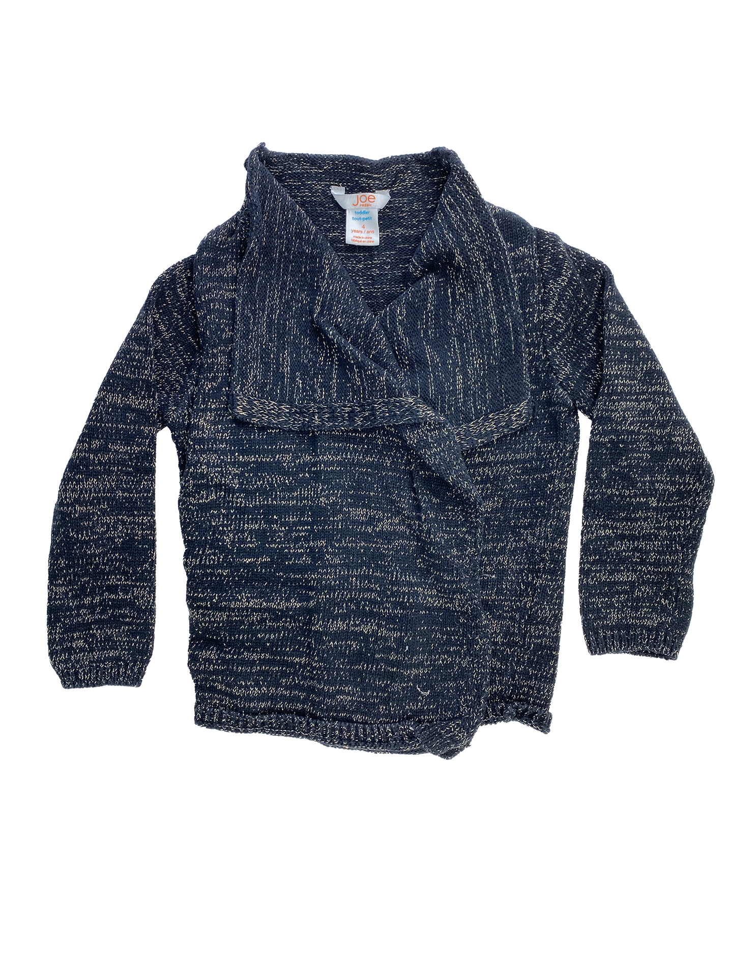 Joe Fresh Black & Gold Open Front Cardigan 4T