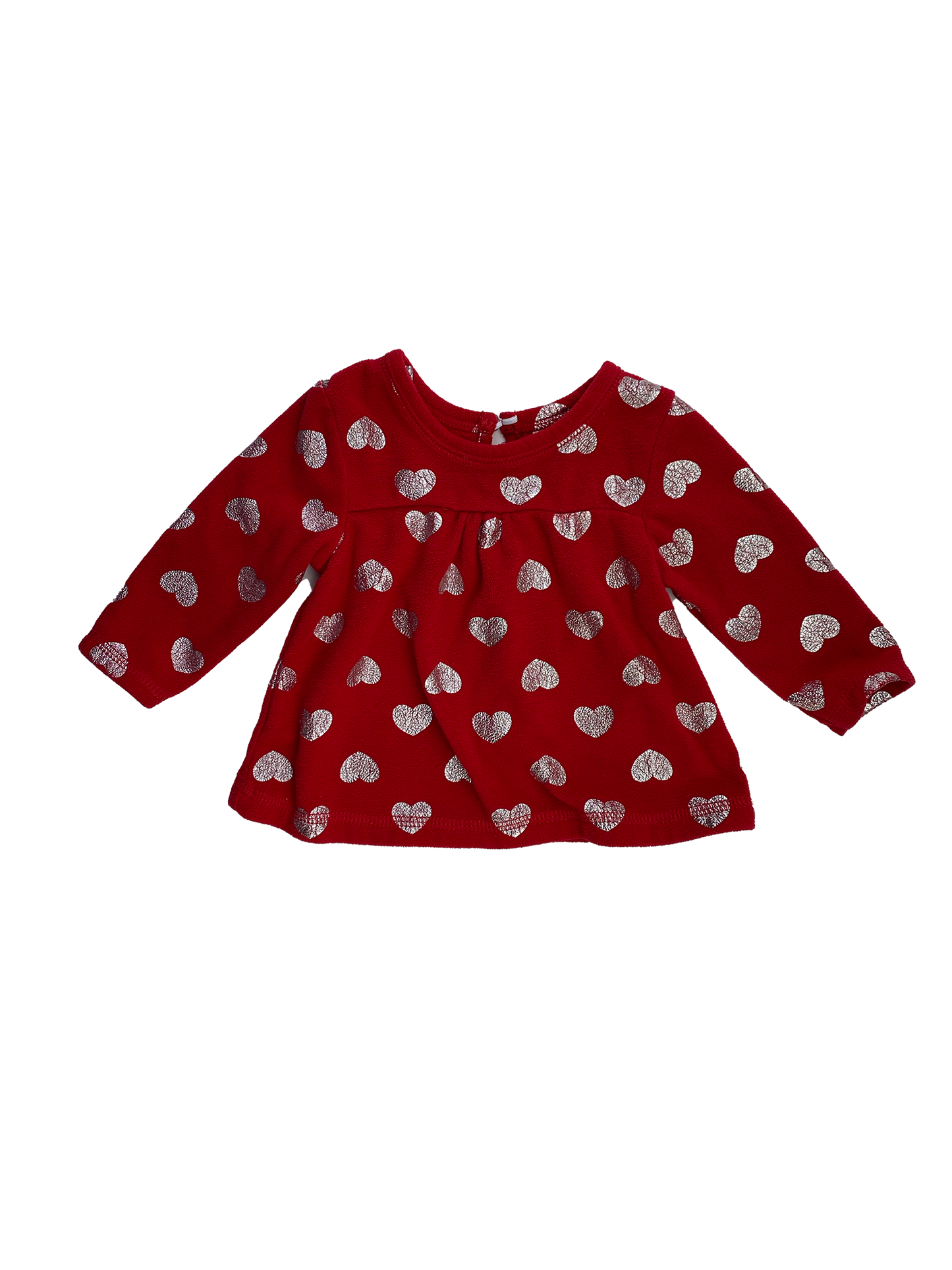 George Red Fleece Pull-Over Sweater with Silver Hearts 3-6M