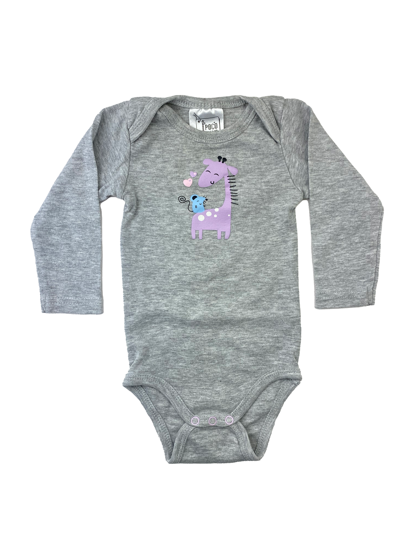 Poco Piano Grey Long Sleeve Onesie with Giraffe & Mouse 9-12M
