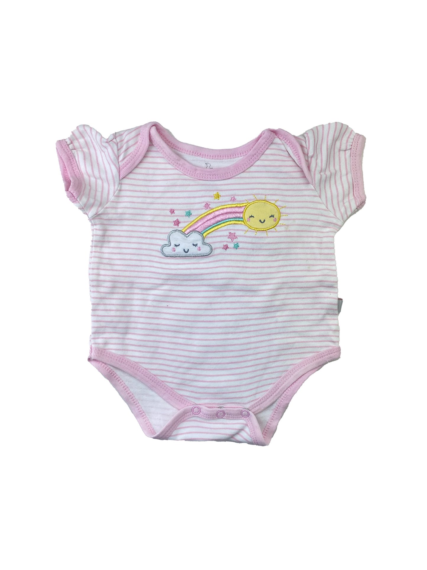 Duck Duck Goose White & Pink Striped Onesie with Rainbow & Sun 6-9M