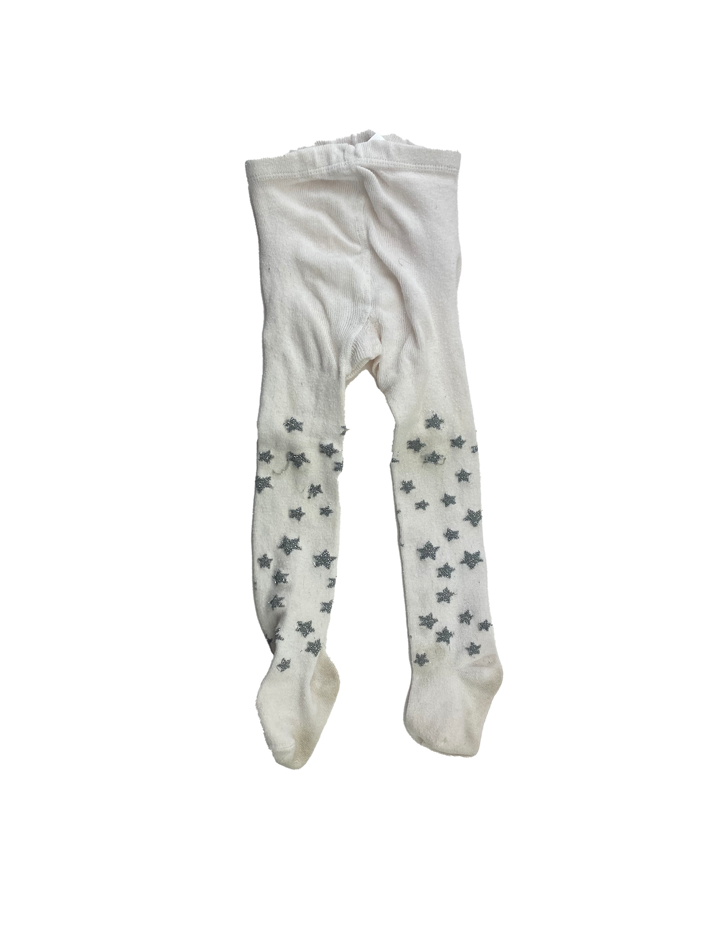 White Tights with Silver Stars 12-24M