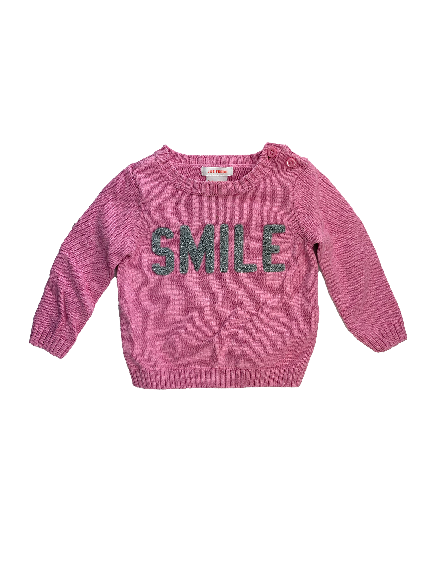 Joe Fresh Pink Knit Pull-Over Sweater with "Smile" 6-12M