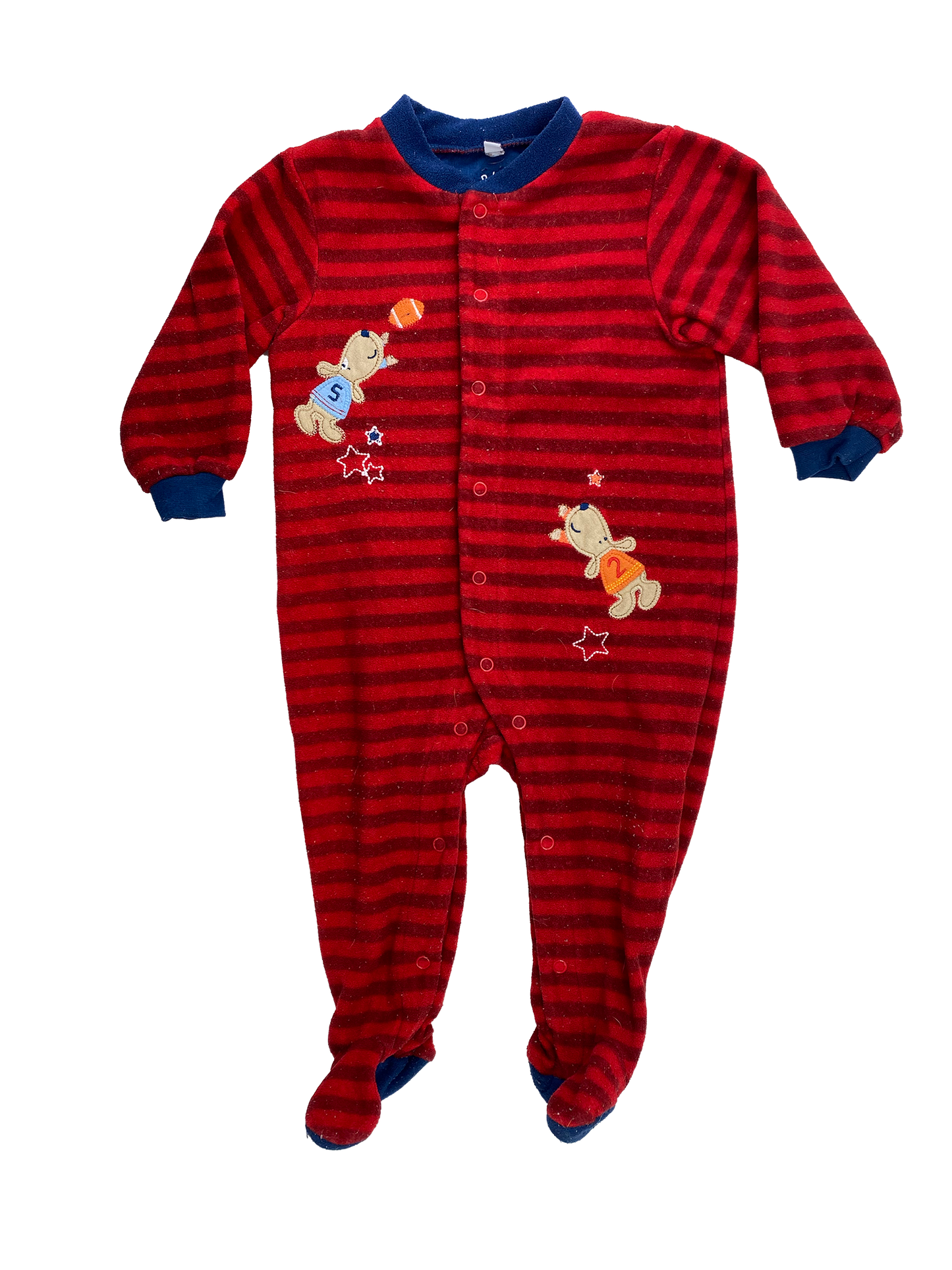 Pekkle Red Striped Fleece Footed Sleeper with Bears 9M