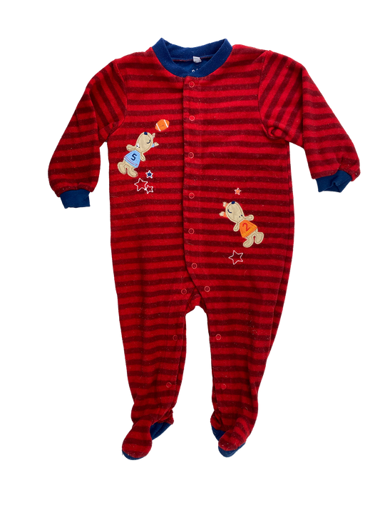 Pekkle Red Striped Fleece Footed Sleeper with Bears 9M