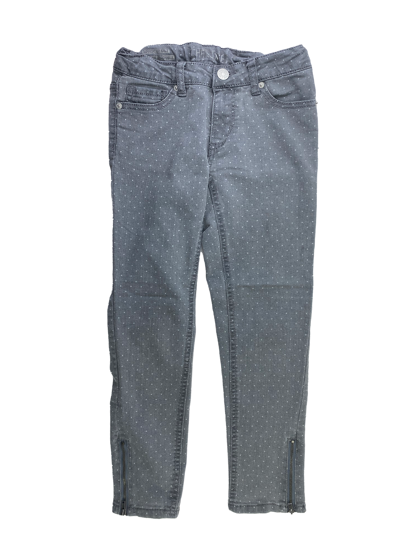 Cherokee Grey Jeans with White Polka Dots & Ankle Zippers 10