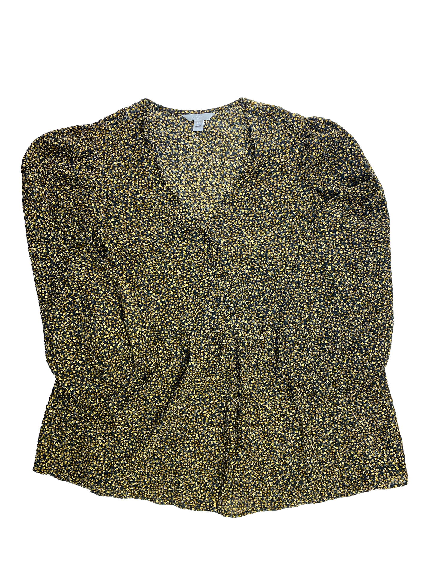 Thyme Black Long Sleeve Maternity Blouse with Yellow Flowers S