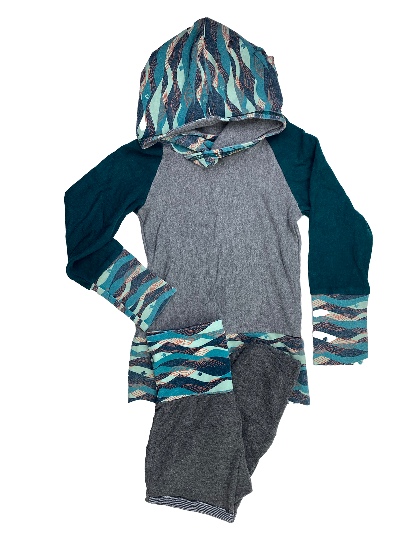 ❗️Small Hole: Peakbwa Teal 2-Piece Set Grow With Me Bamboo Set 3-5T