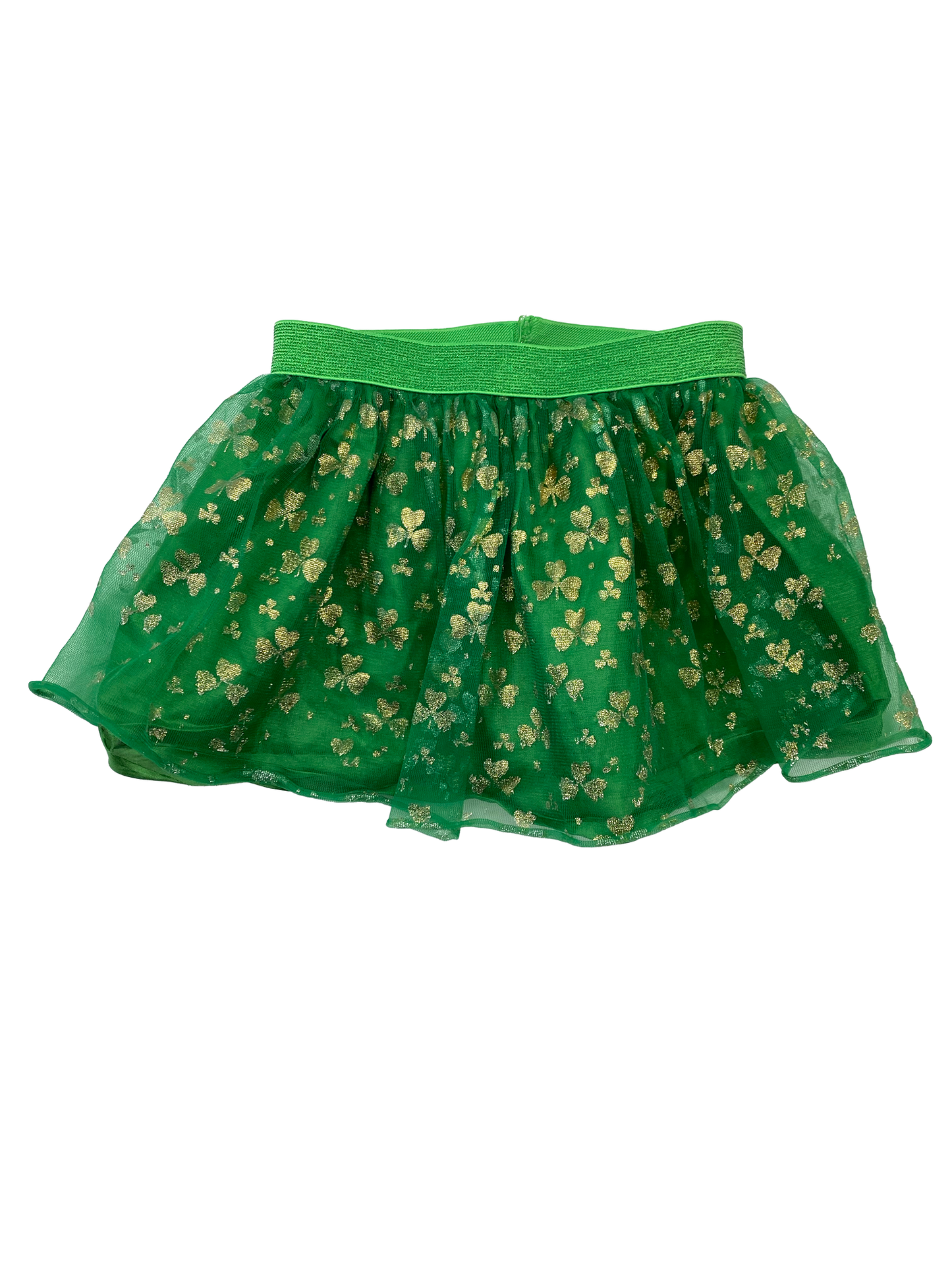 Green Tulle Skirt with Clovers 2-4T