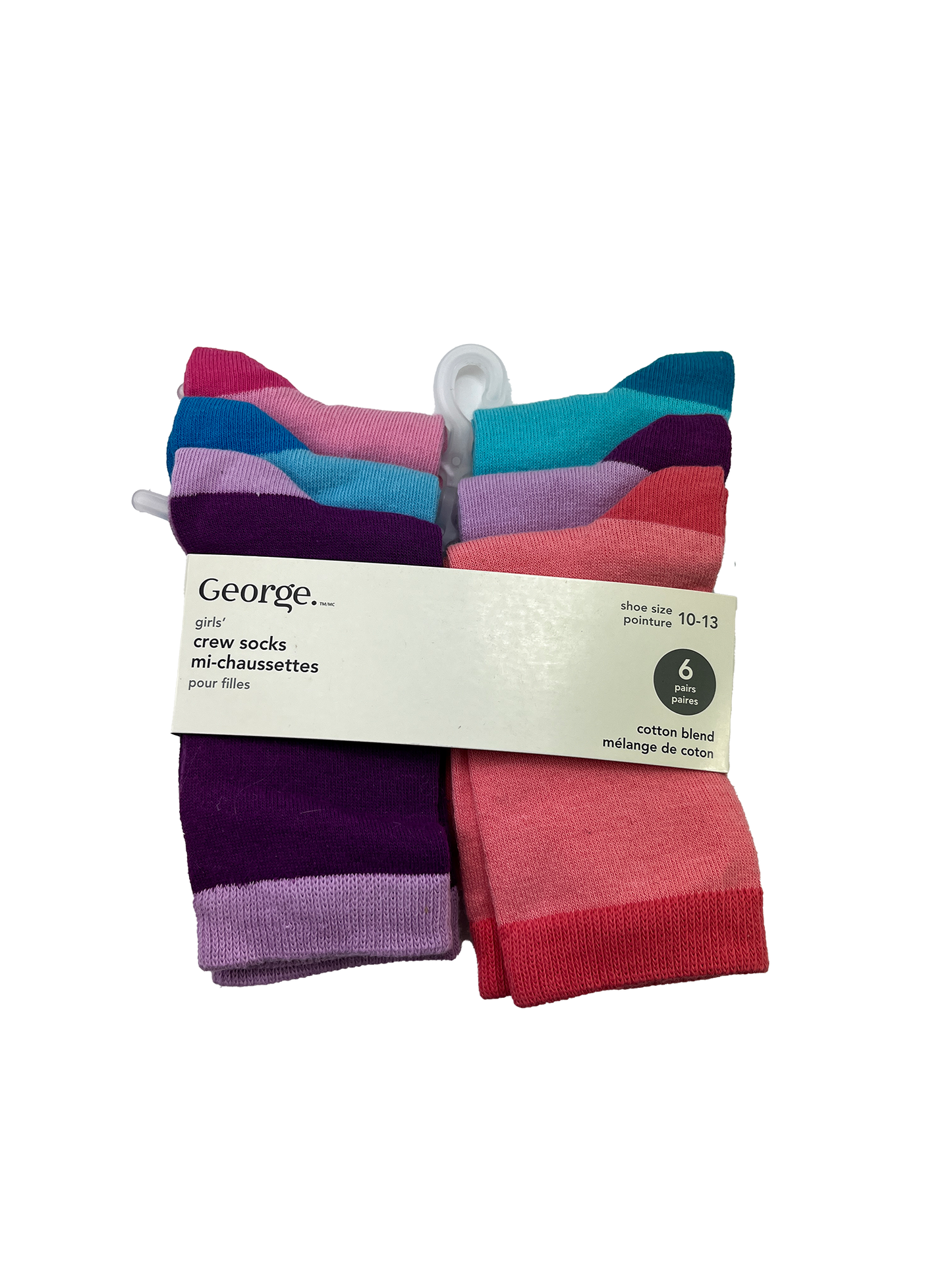 George Girls 6 Crew Socks Sizes 10-13