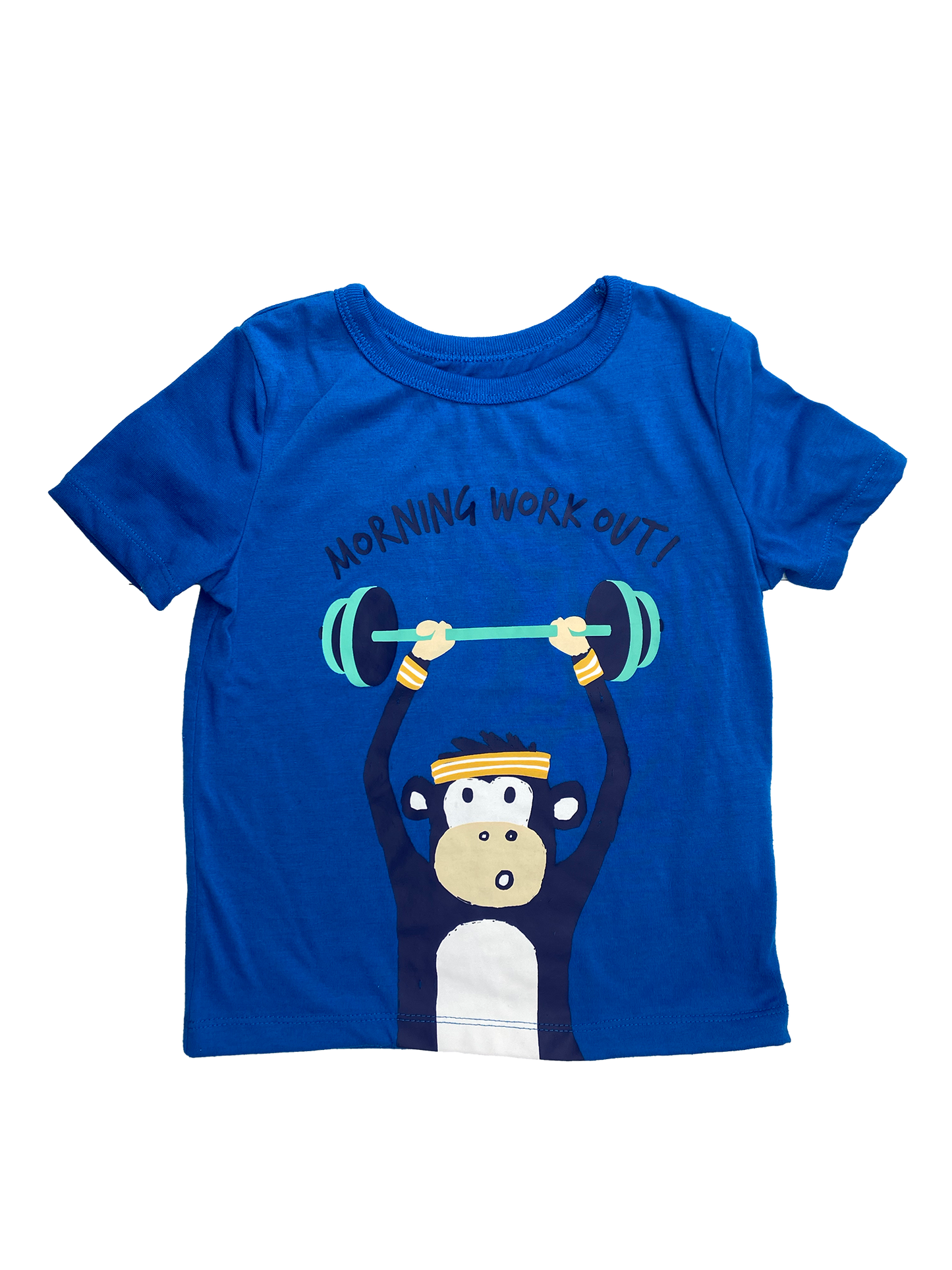 Joe Fresh Blue PJ Top with Monkey "Morning Workout" 5T