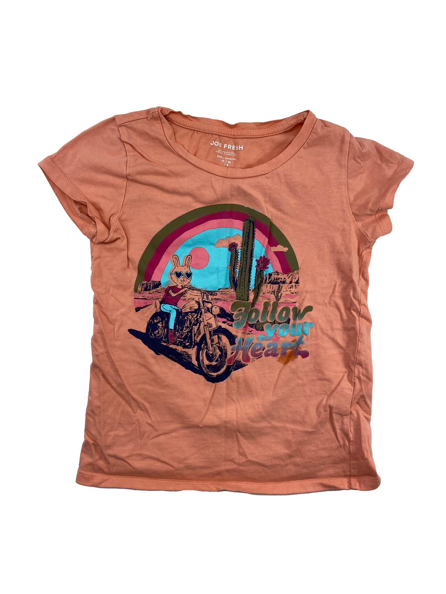 Joe Fresh Orange T-Shirt with Bunny on Motorcycle 7-8