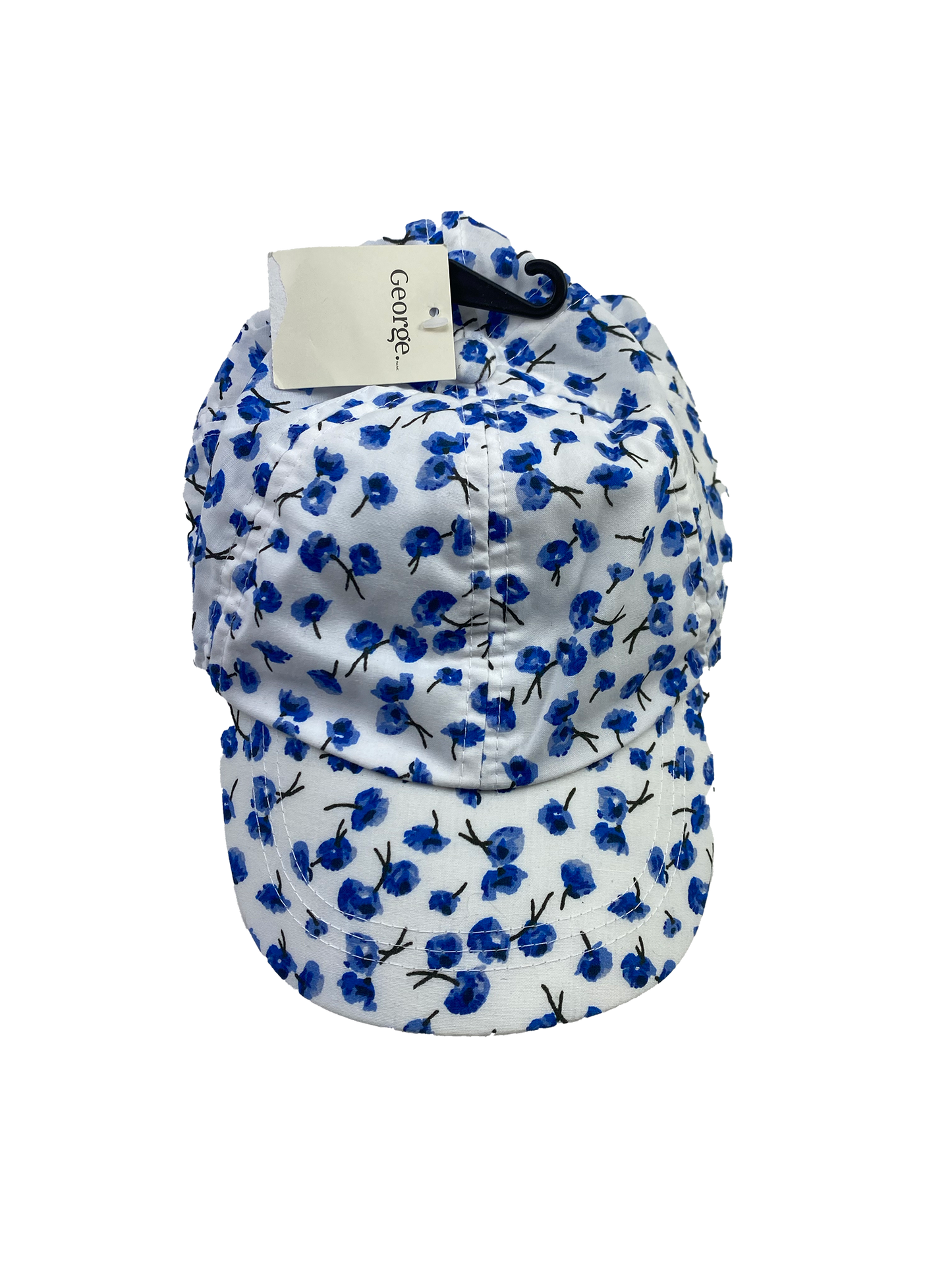George White Hat with Blue Flowers OS