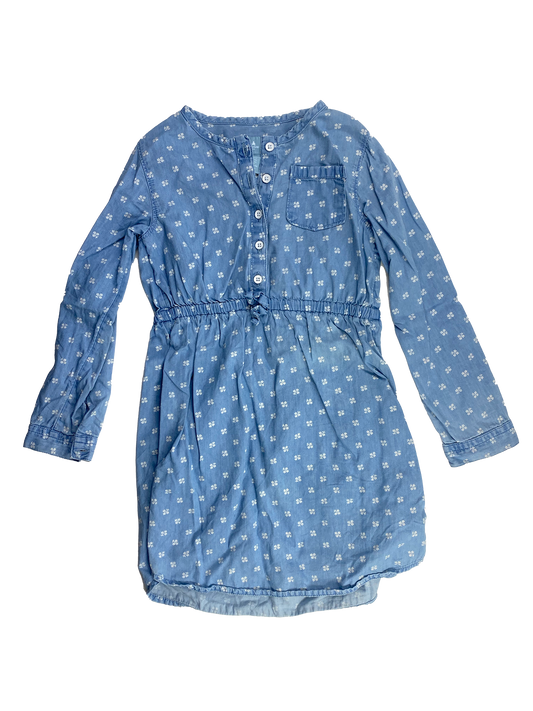 Baby Gap Chambray Long Sleeve Dress with White Flowers 5