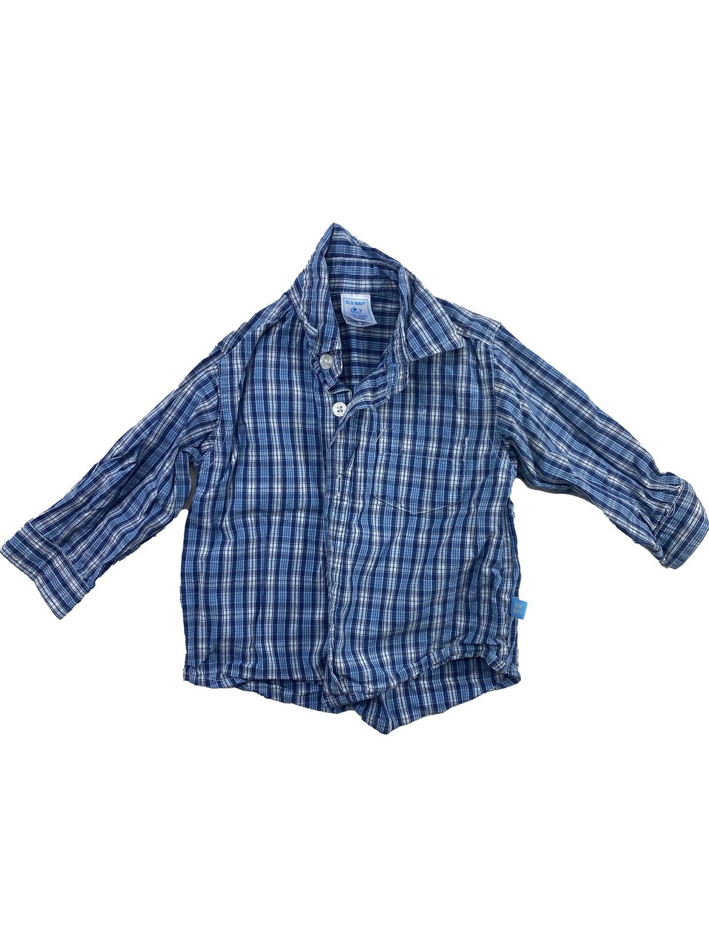 Old Navy Blue Plaid Button-Up Shirt 6-12M