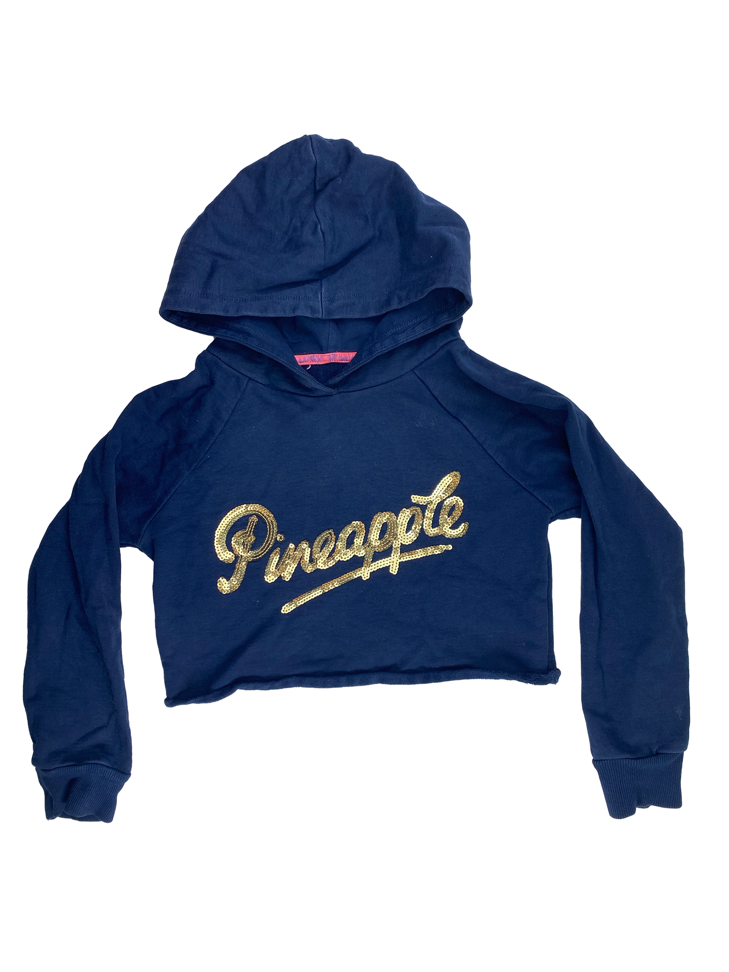 Navy Crop Hoodie with Sequins "Pineapple" 8-9