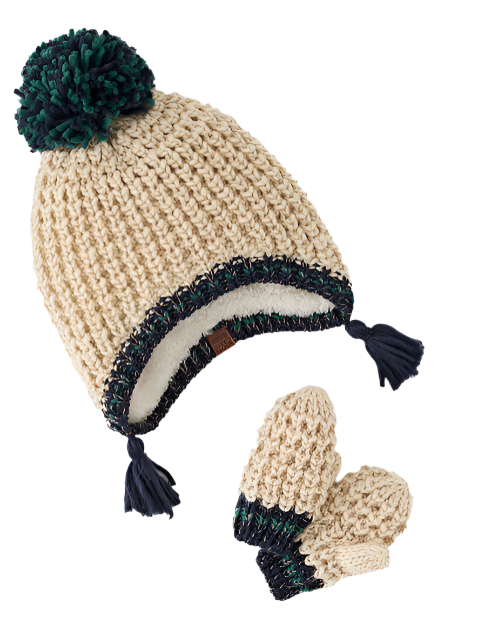 BNWT Roots Chunky Cabin Hat & Mitts 12-24M