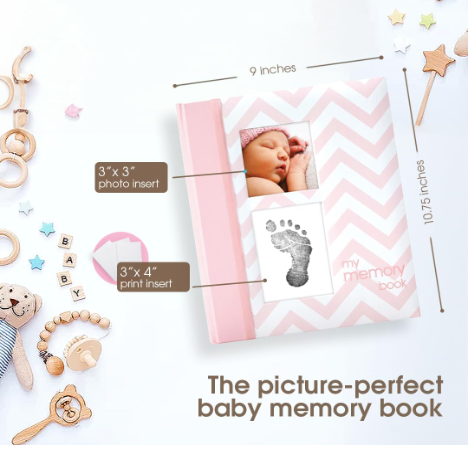 BNIB Pearhead Pink Chevron Baby Book with Clean-Touch Ink Pad