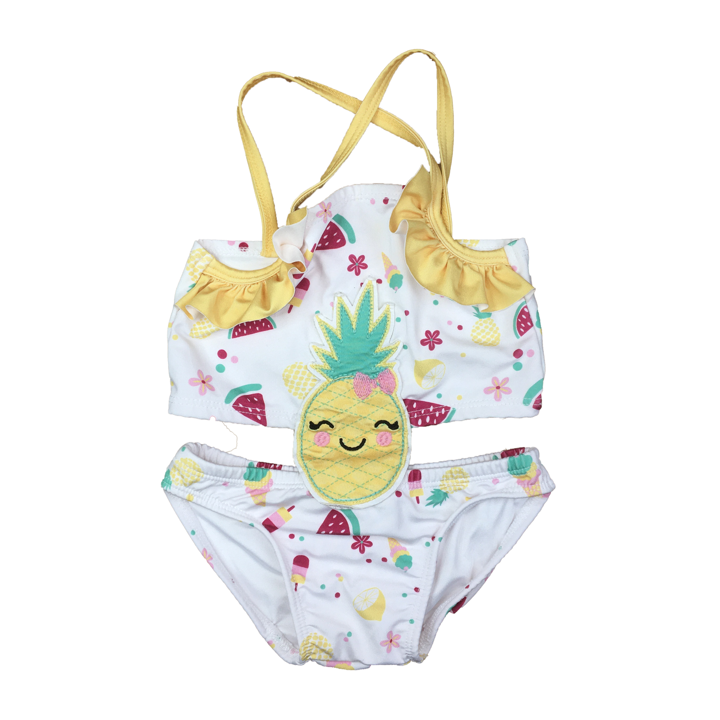 Coyote and Co White Swimsuit with Pineapple Applique 12-18M
