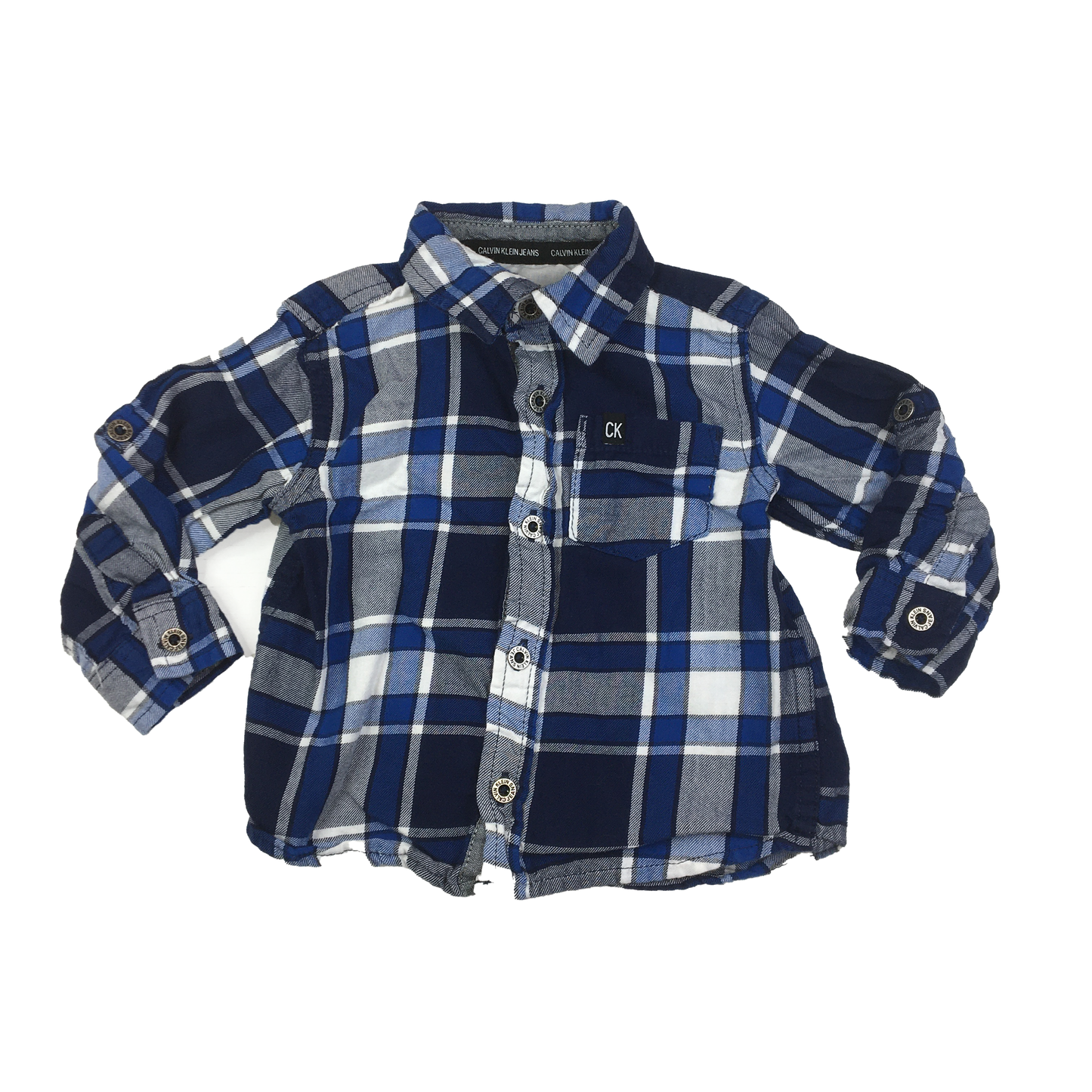 Calvin Klein Blue Plaid Long Sleeve Button-Up 12M