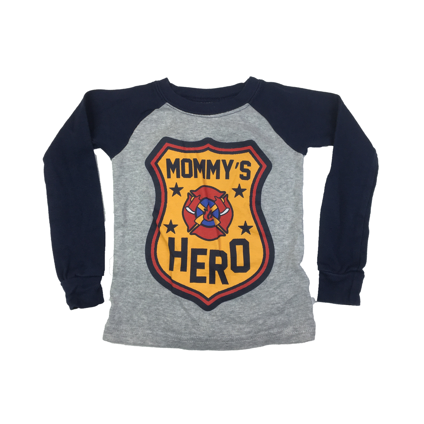 The Children's Place Grey & Navy Raglan Shirt with "Mommy's Hero" 12-18M