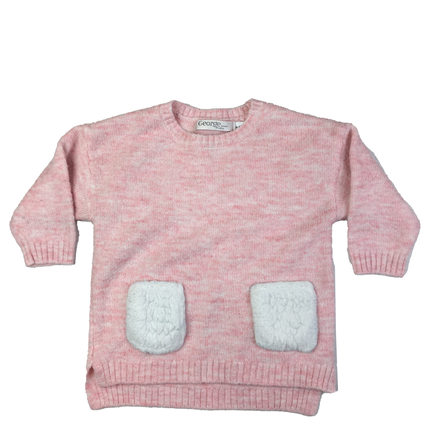 George Pink Knit Sweater with White Pockets 6-12M