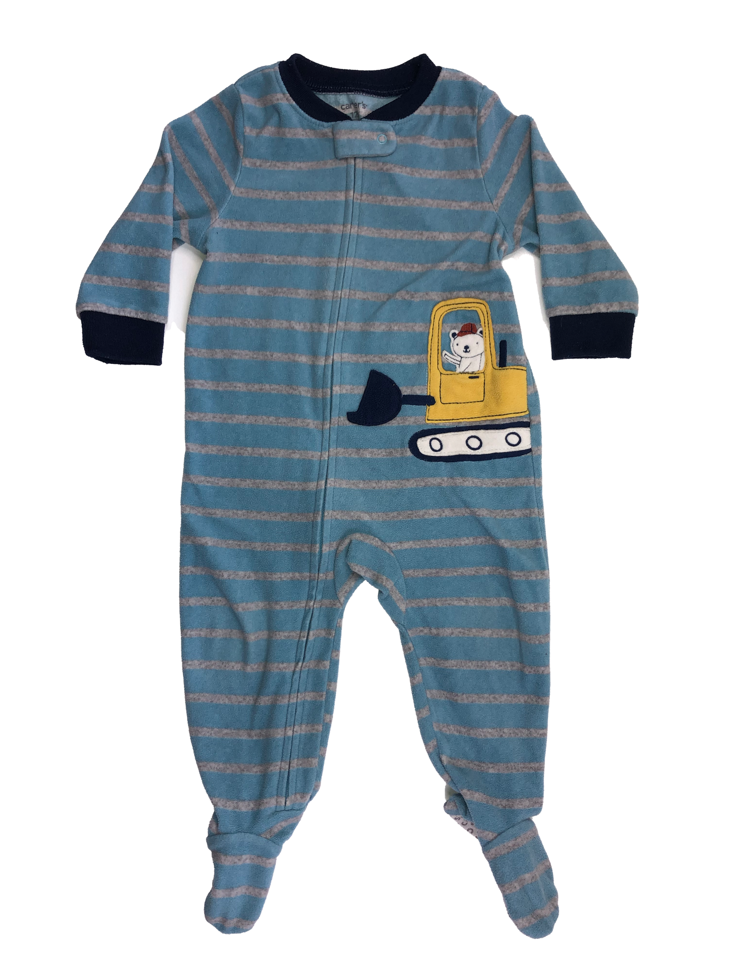 Carter's Blue Fleece Sleeper with Bulldozer 12M