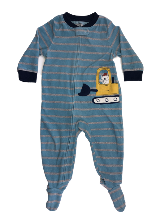 Carter's Blue Fleece Sleeper with Bulldozer 12M