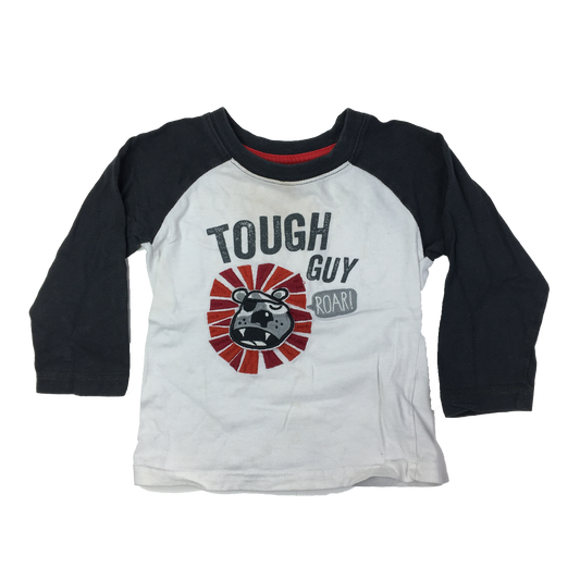 Gymboree White T-Shirt with Black Sleeve "Tough Guy" 18-24M