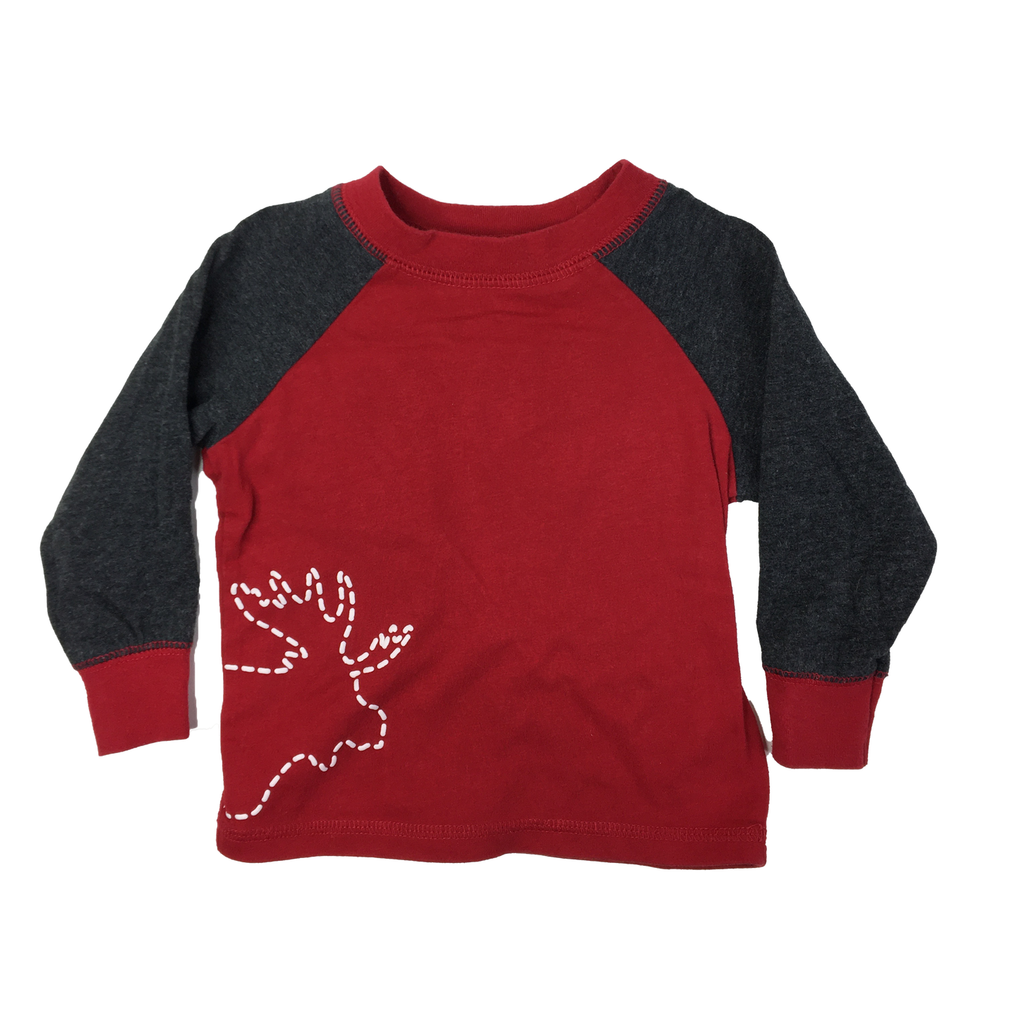 Canadiana Red PJ Top with Black Long Sleeves & Moose 12-18M