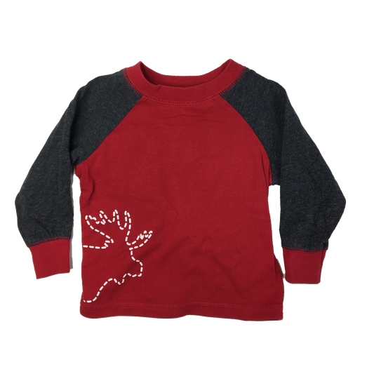 Canadiana Red PJ Top with Black Long Sleeves & Moose 12-18M