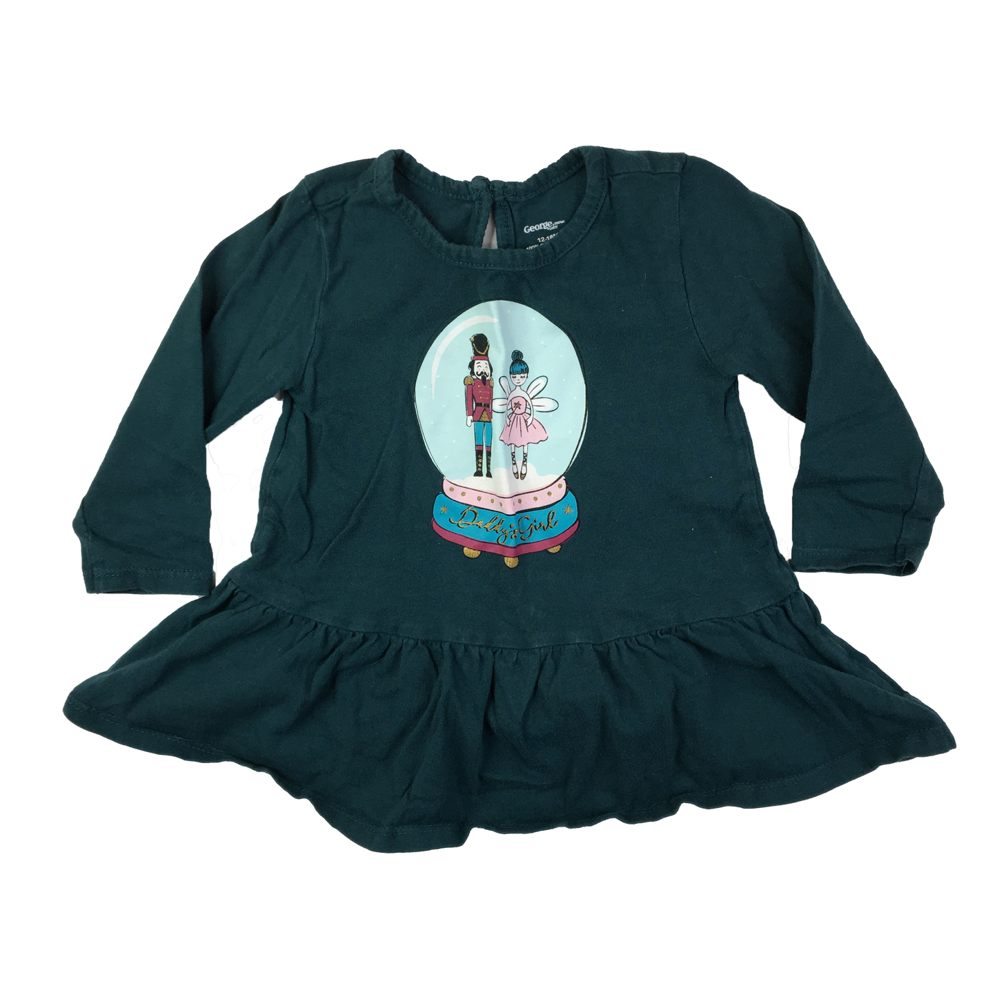 George Dark Green Long Sleeve Shirt with Snow Globe 12-18M