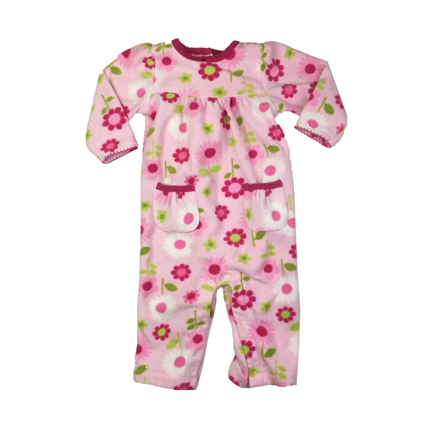 Carter' Pink Fleece Jumpsuit with Flowers 6M