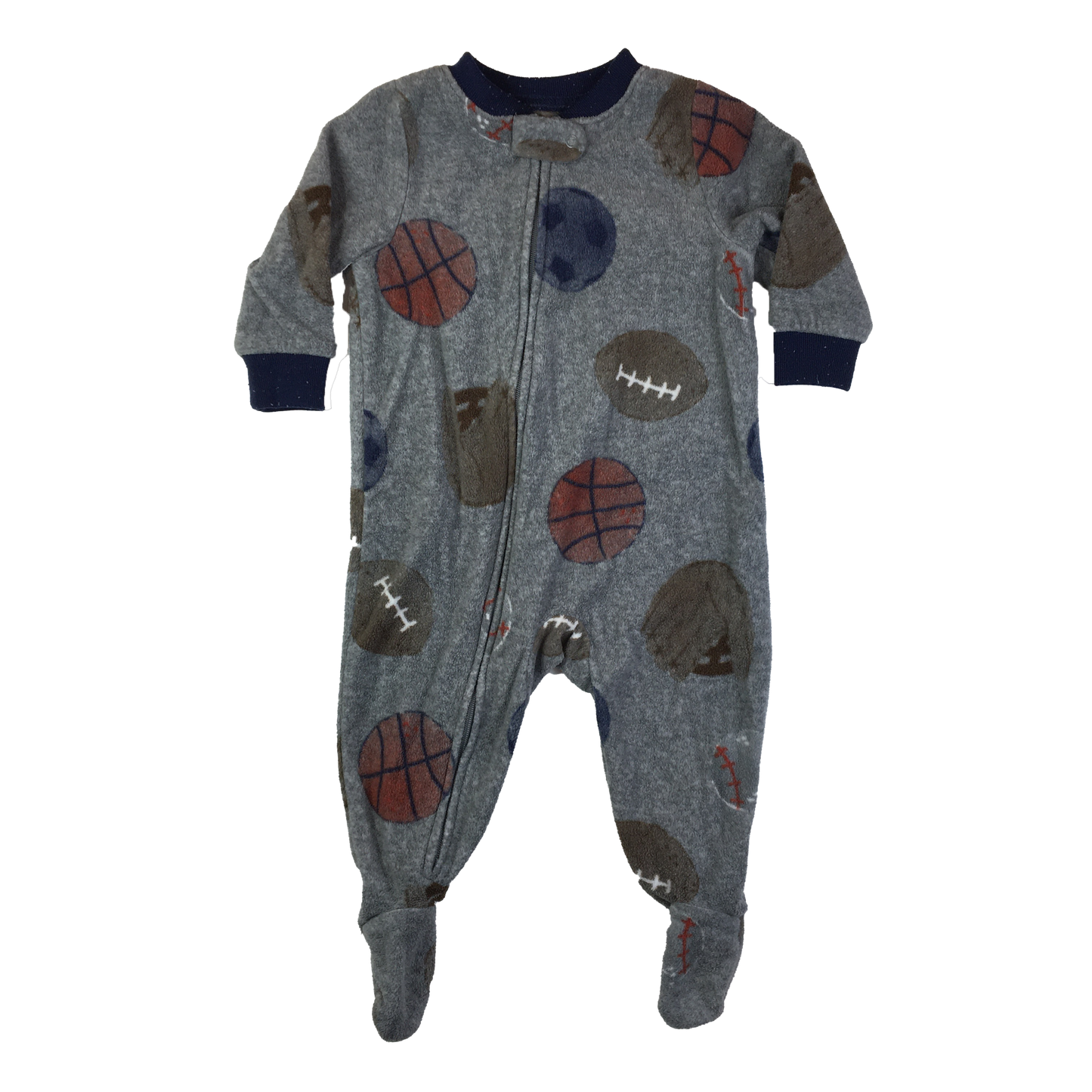 Carter's Grey Fleece Footed Sleeper with Sports Balls 6M