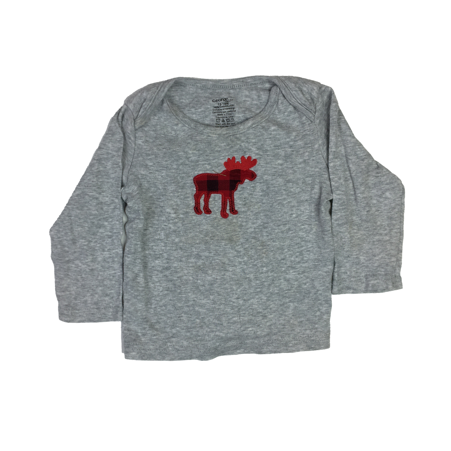 George Grey Long Sleeve Shirt with Moose 12-18M