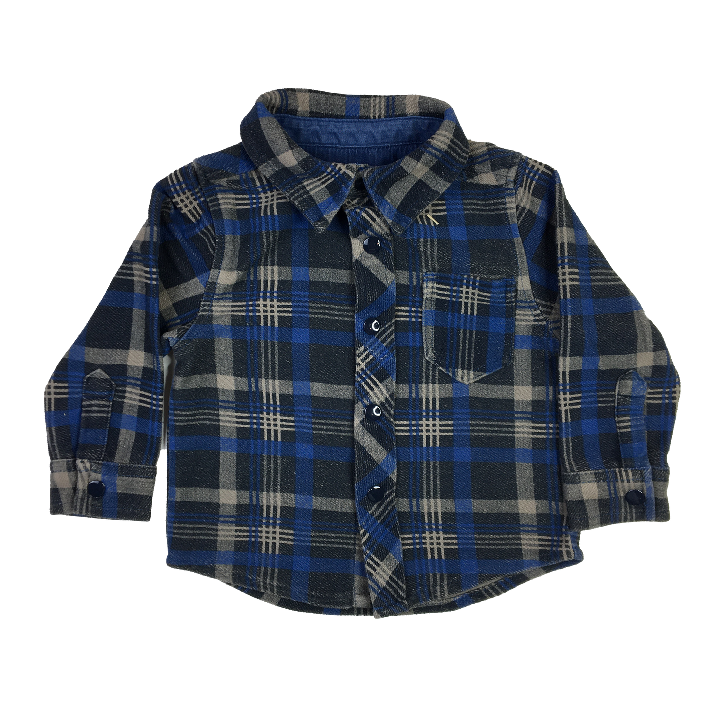 Joe Fresh Blue Plaid Button-Up Long Sleeve Shirt 12-18M