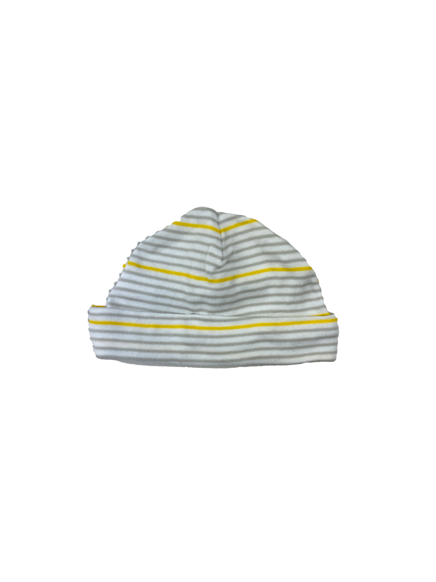 George White Beanie with Grey & Yellow Stripes 0-9M