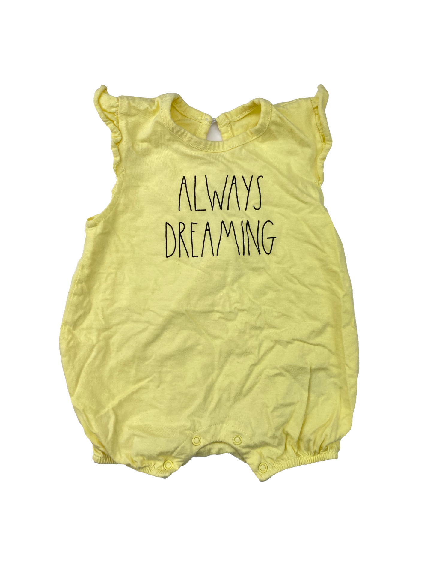 Rae Dunn Baby Yellow Romper "Always Dreaming" 6-9M