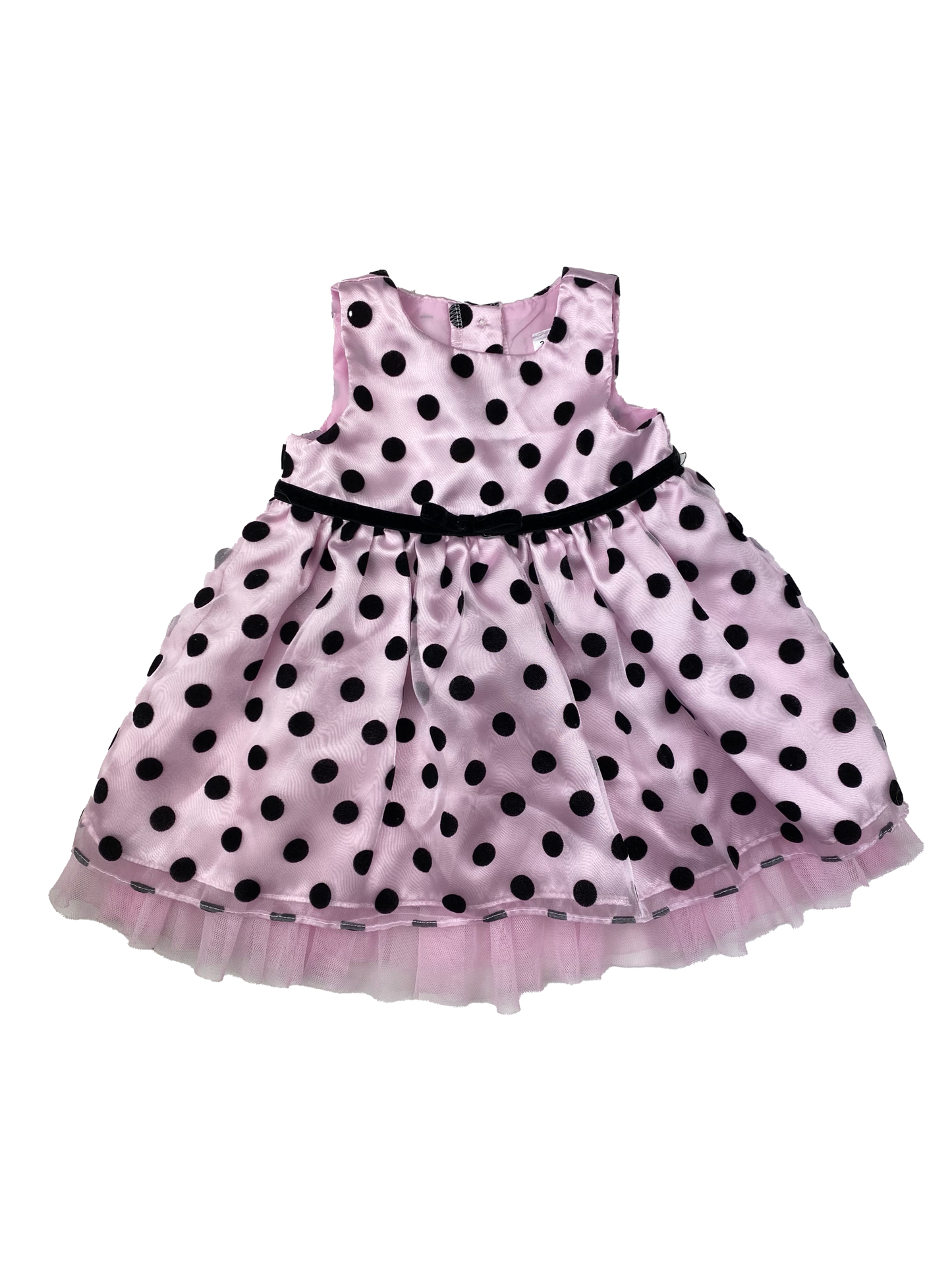 George Pink Satin Dress with Black Polka Dots 3-6M