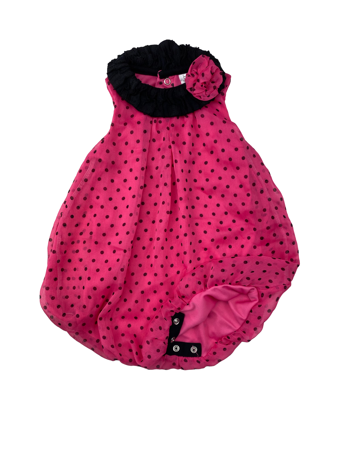 Baby Essentials Pink Polka Dot Dress with Black Collar 9M