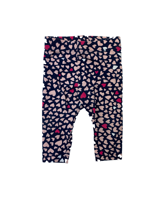 Joe Fresh Navy Leggings with Pink Hearts 3-6M