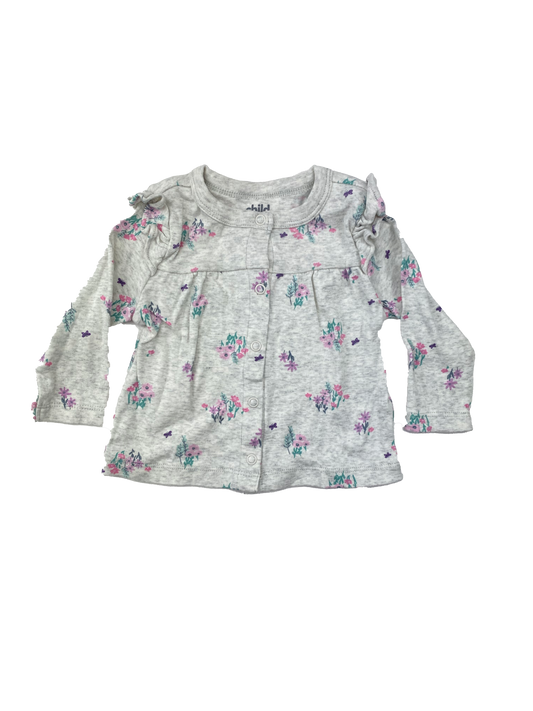 Child of Mine Grey Cardigan with Purple Flowers 6M