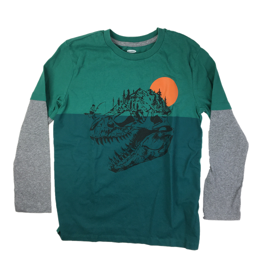 Old Navy Green Long Sleeve with Dinosaur Head 10-12