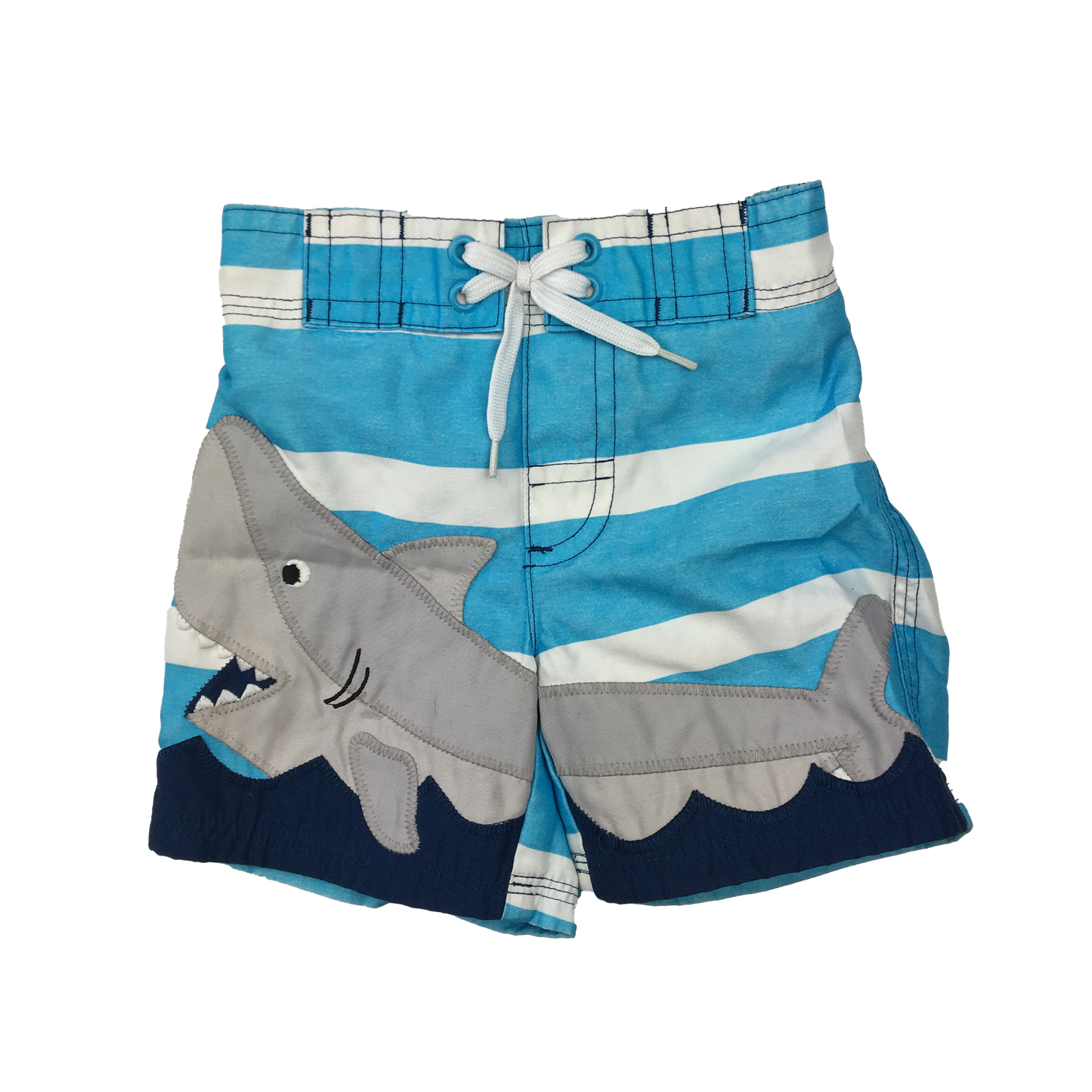 Gymboree Blue & White Swim Trunks with Shark 3-6M