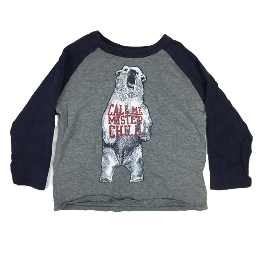 OshKosh Grey with Navy Long Sleeve Shirt with Polar Bear 3T