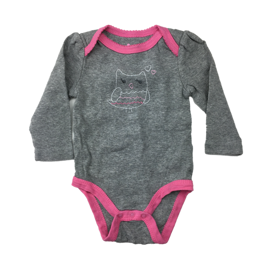 Circo Grey Long Sleeve Onesie with Pink Trim  and Owl 0-3M
