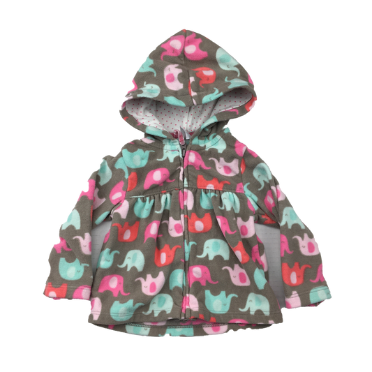 Carter's Grey Fleece Zip-Up Hoodie with Elephants 6M