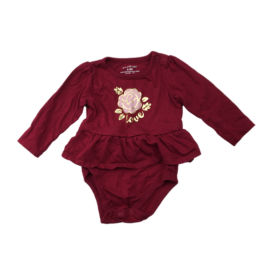 Garanimals Burgundy Bodysuit Dress with Pink Rose 6-9M