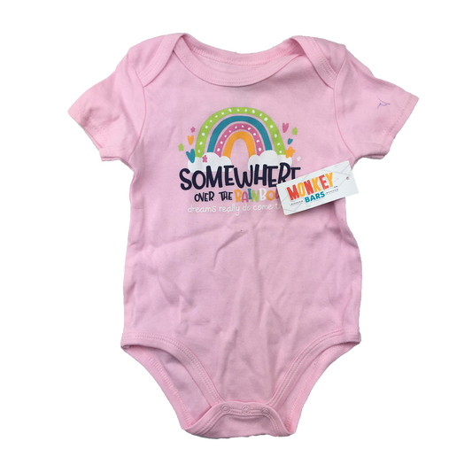 ❗️Small Stain: Monkey Bars Pink Onesie "Somewhere Over The Rainbow" 12M