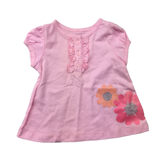 Carter's Pink Shirt with Sparkly Flowers 6-9M