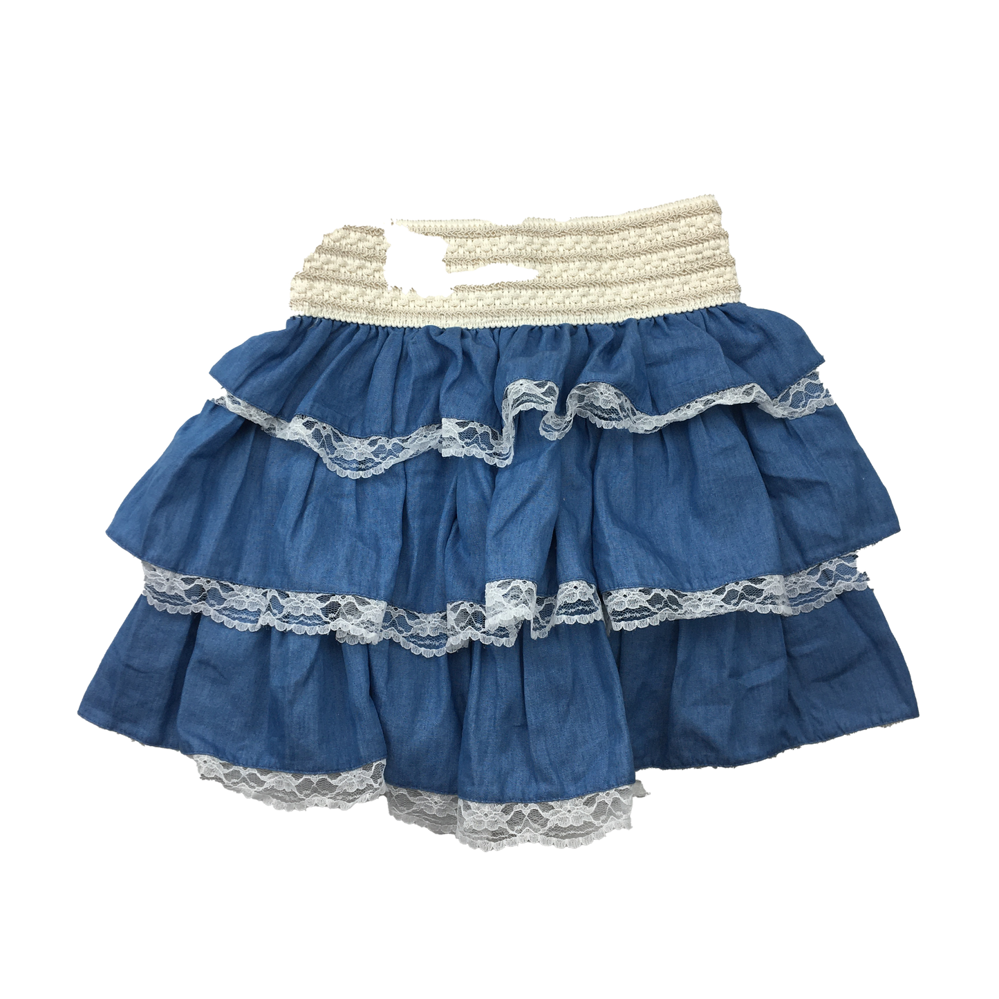 Mint Green Blue Chambray Ruffled Skirt 6-7